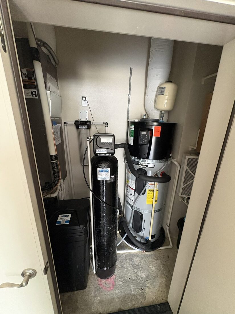 Water heater installed near filtration equipment